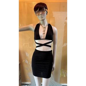 Women's bombshell sleeveless Dress two piece mini skirt set Black